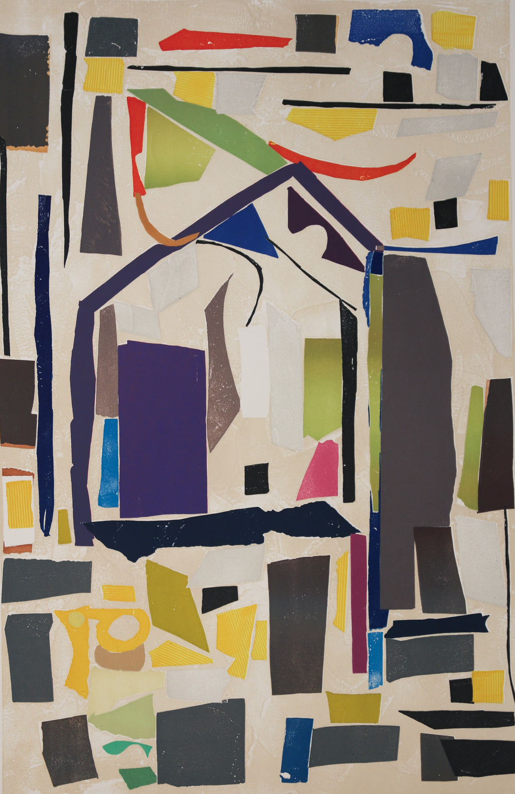 Gros plan sur la superposition des couleurs et la matière lithographique d'André Lanskoy.