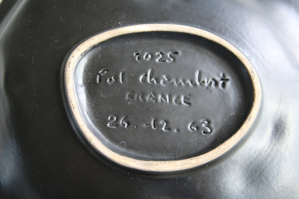Signature manuscrite au revers de la coupe Pol Chambost France, numéro de modèle 1025, céramique authentique de collection