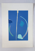 Lithographie d'André Lanskoy, composition abstraite sur fond bleu, signée au graphite et numérotée sur papier d'art Fabriano.