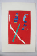 Lithographie d'André Lanskoy, "Composition sur fond rouge", signée et numérotée sur papier Fabriano.