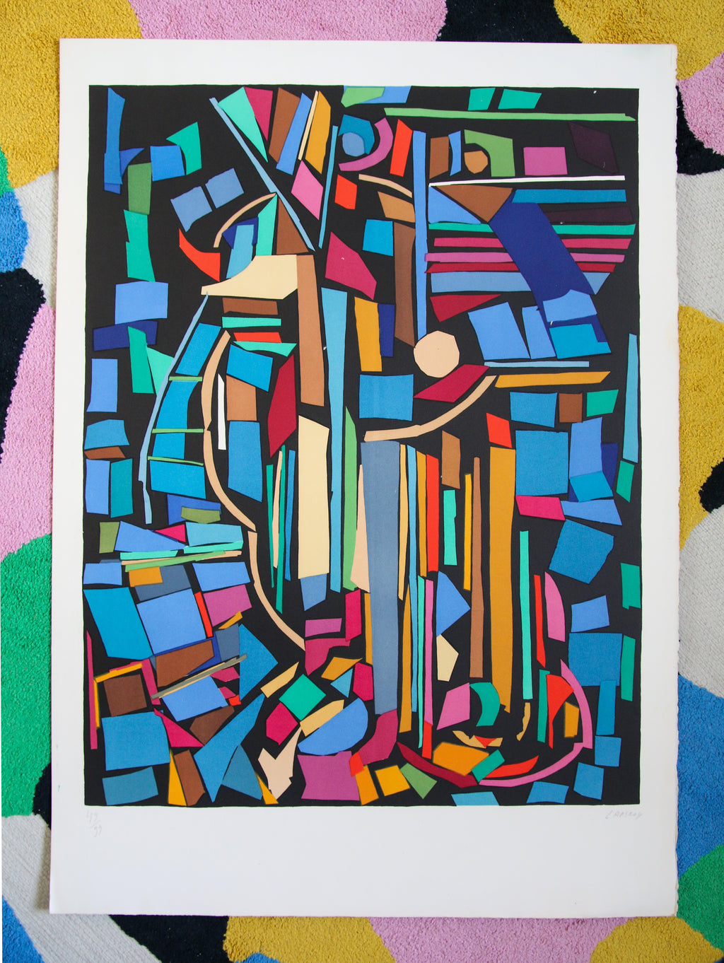 André Lanskoy – Composition abstraite sur fond noir – Lithographie signée