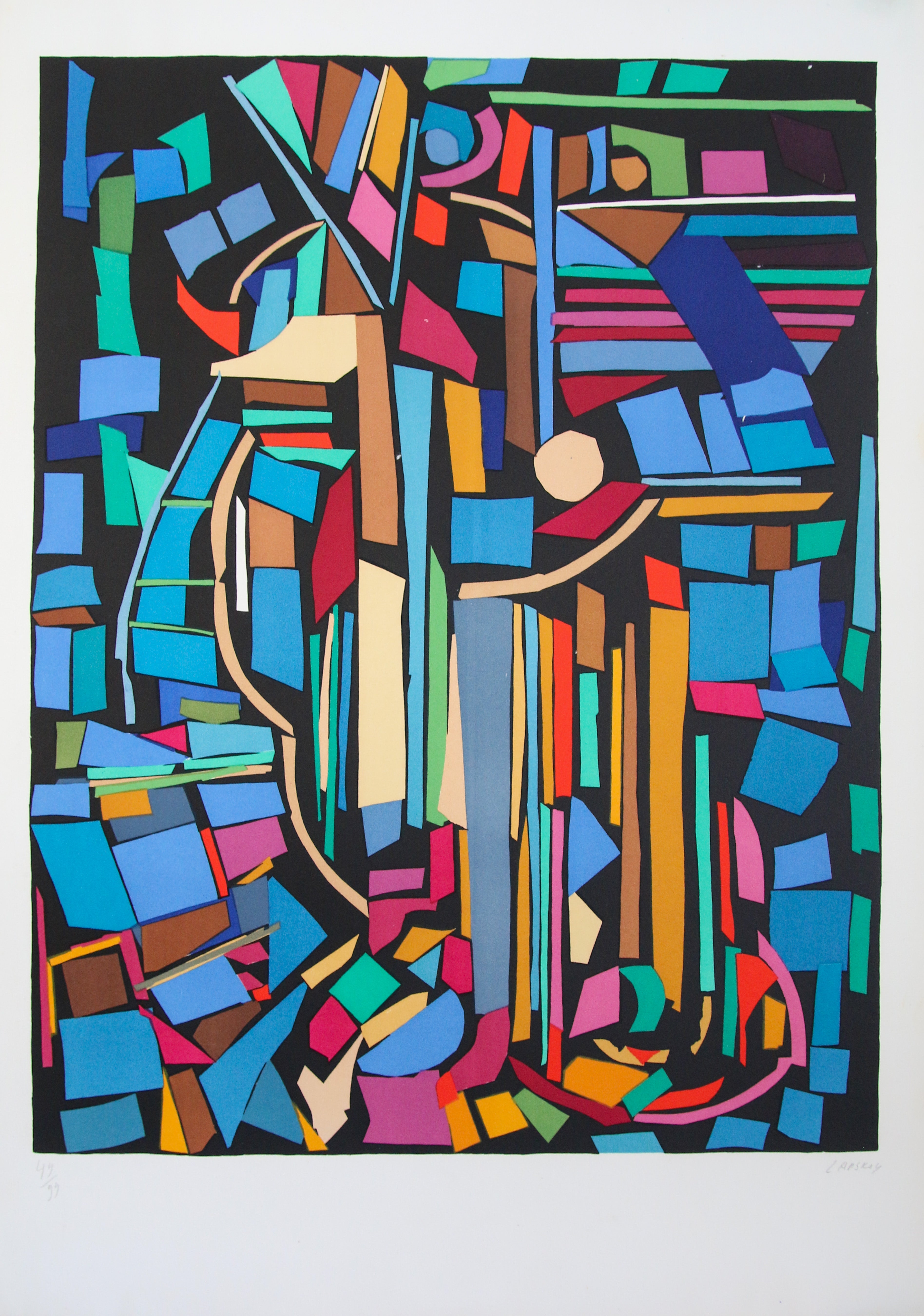Vue détaillée du papier d'art et de l'état de conservation de la lithographie de Lanskoy. Marges complètes et fraîcheur exceptionnelle des pigments.