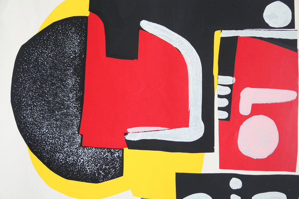 Détail composition abstraite formes géométriques rouge jaune bleu Ladislas Kijno