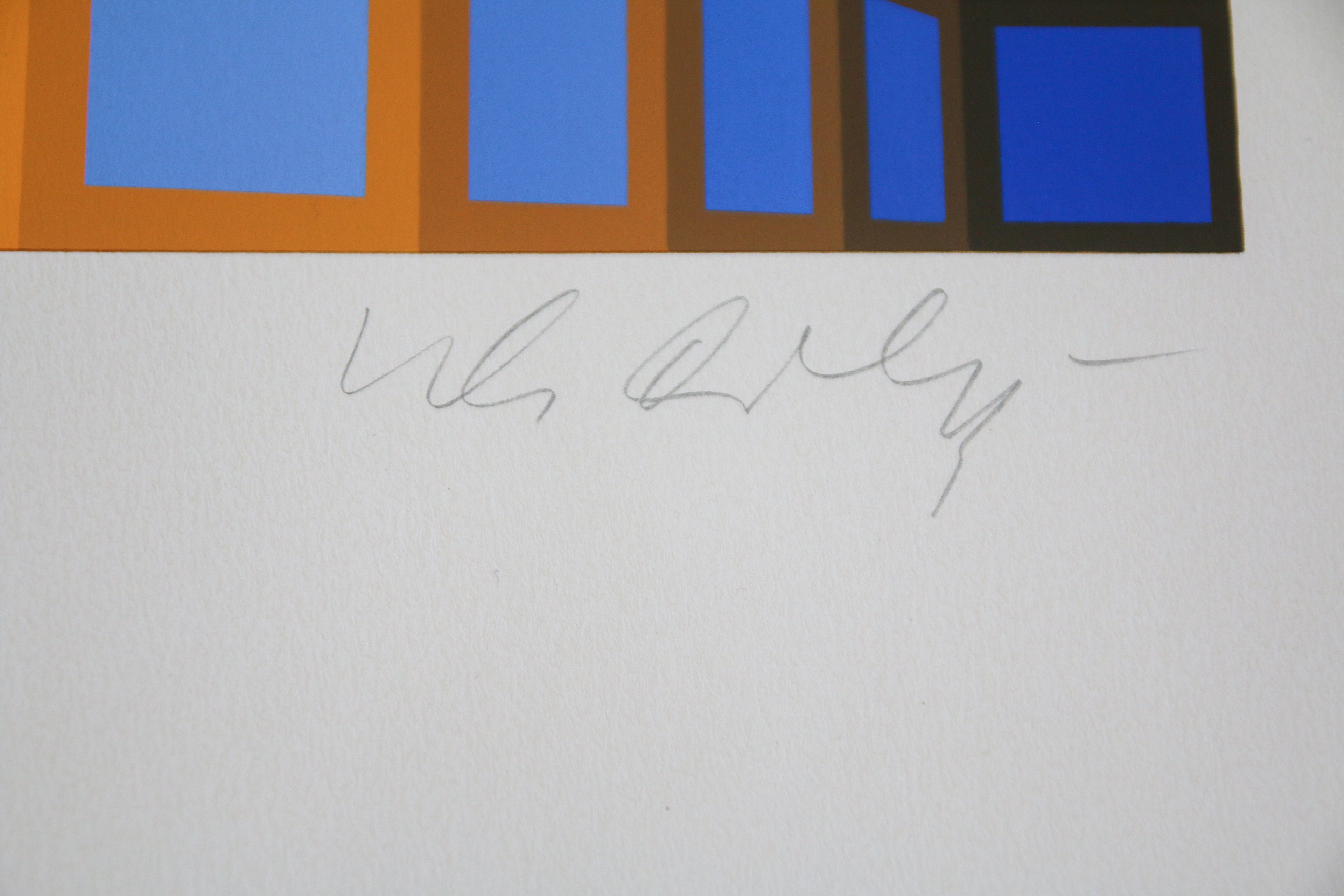 Signature originale au crayon de Victor Vasarely sur la marge de la sérigraphie KEK-EG-II.