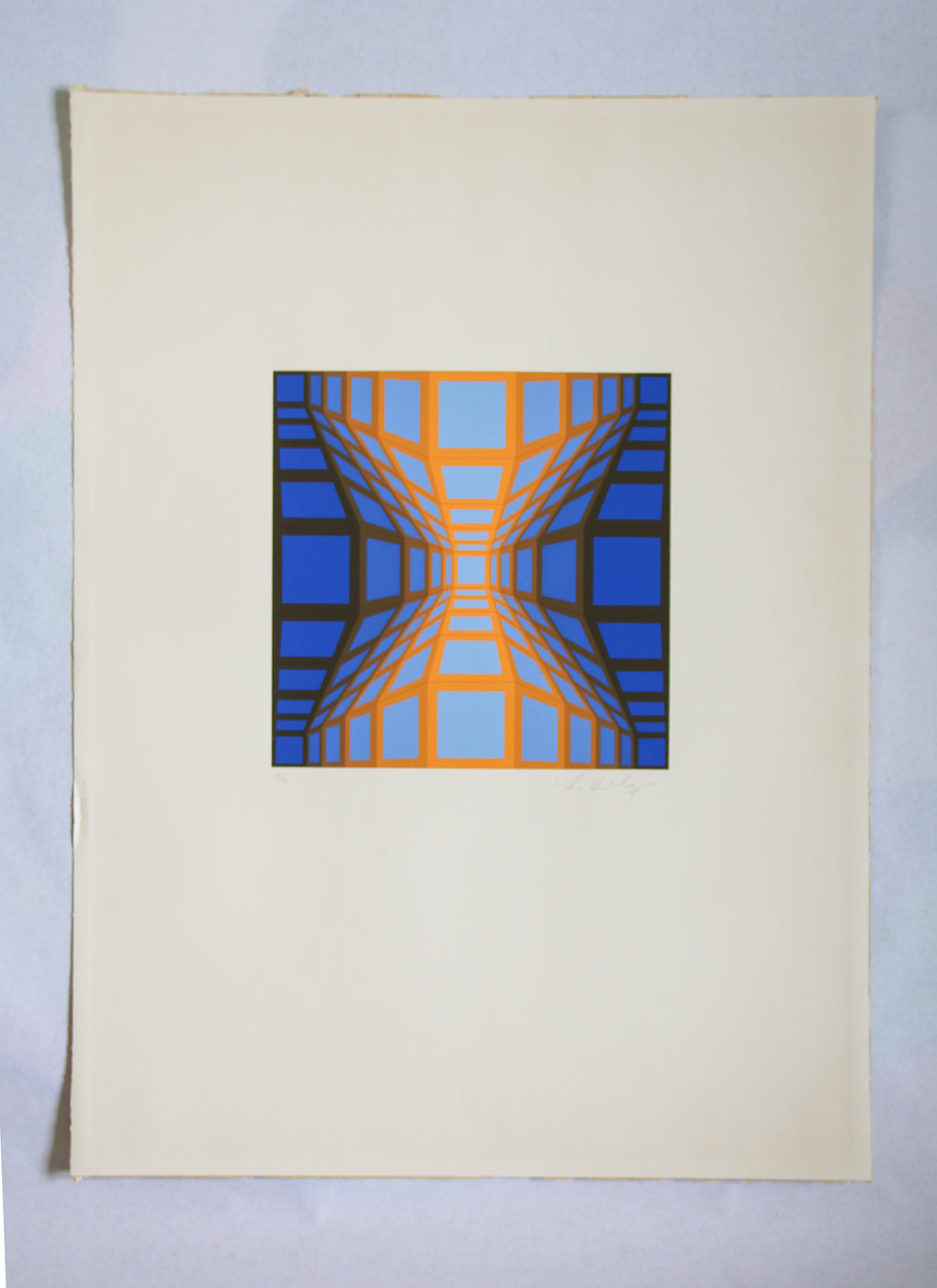 Sérigraphie originale Victor Vasarely KEK-EG-II 1975 Op Art couleurs bleu cobalt violet ocre