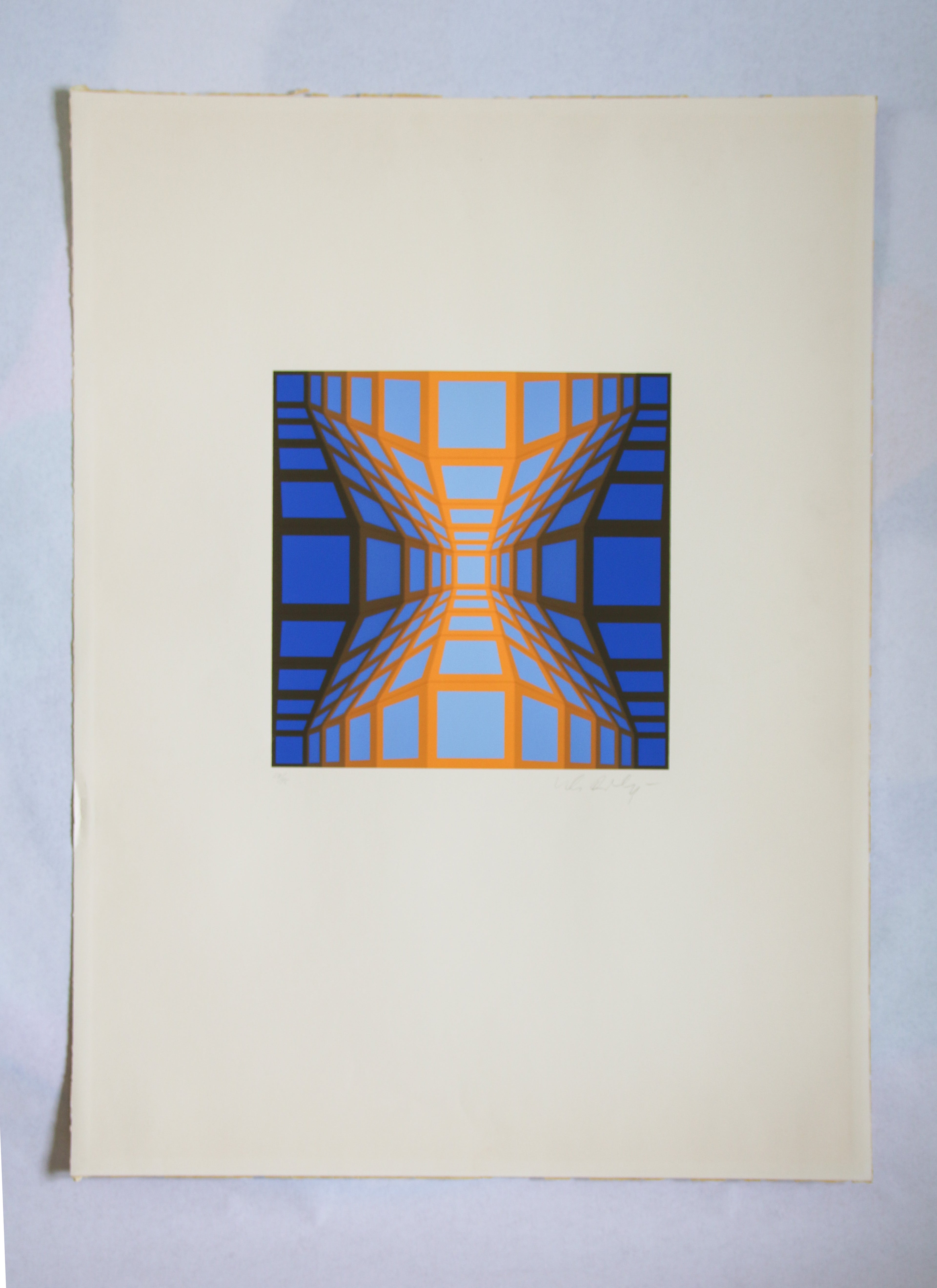 Sérigraphie originale Victor Vasarely KEK-EG-II 1975 Op Art couleurs bleu cobalt violet ocre