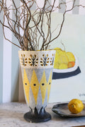 Vase totem Jacques Sagan Vallauris céramique ajourée 34 cm décor branches et tableau