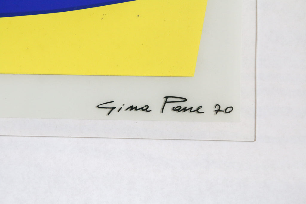 Zoom sur la signature manuscrite authentique et la date 70 de l'artiste Gina Pane en bas à droite de l'œuvre.