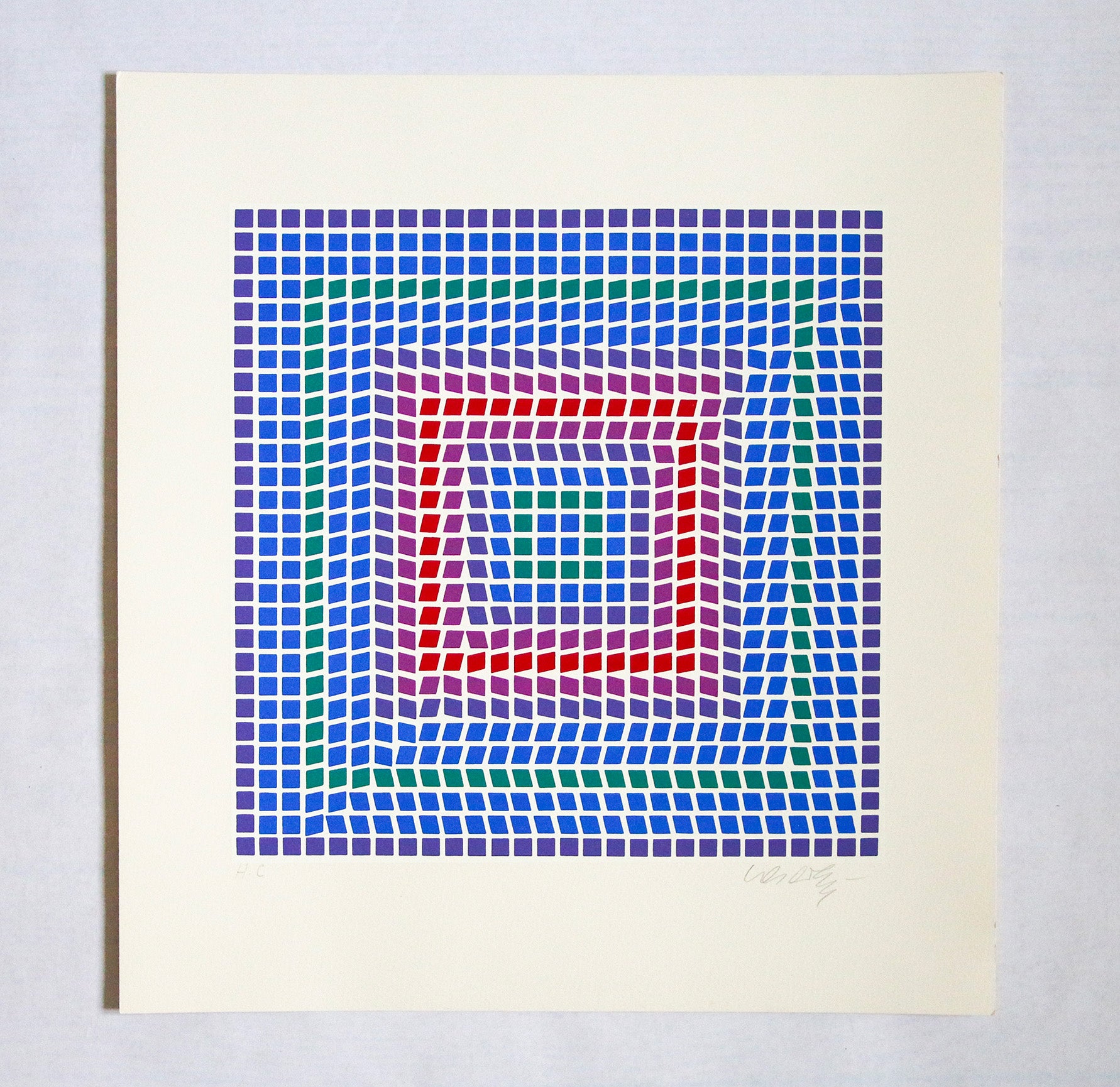 Sérigraphie originale de Victor Vasarely Ceti (1967), estampe Op Art complète vue de face à plat