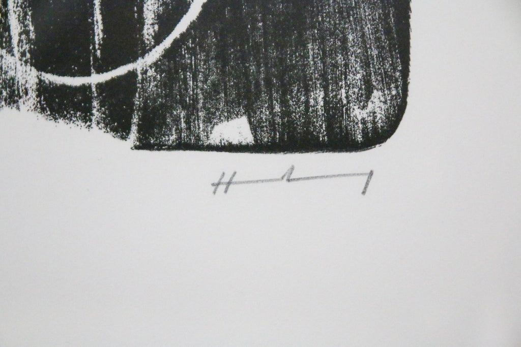 Détail lithographie Hans Hartung : signature cercles gravés au grattoir, abstraction gestuelle