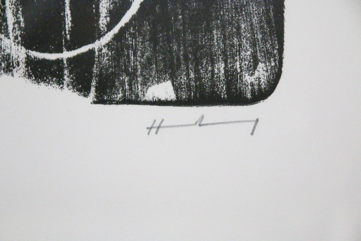 Détail lithographie Hans Hartung : signature cercles gravés au grattoir, abstraction gestuelle