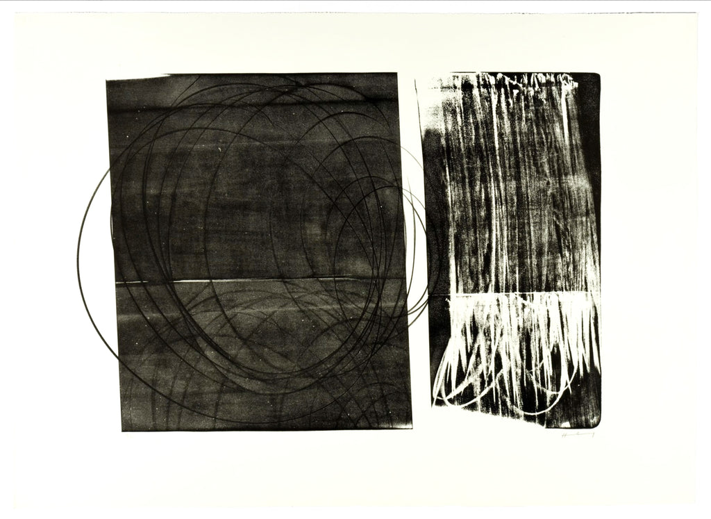 Hans Hartung, lithographie originale 1973, cercles grattés et brosse blanche sur papier