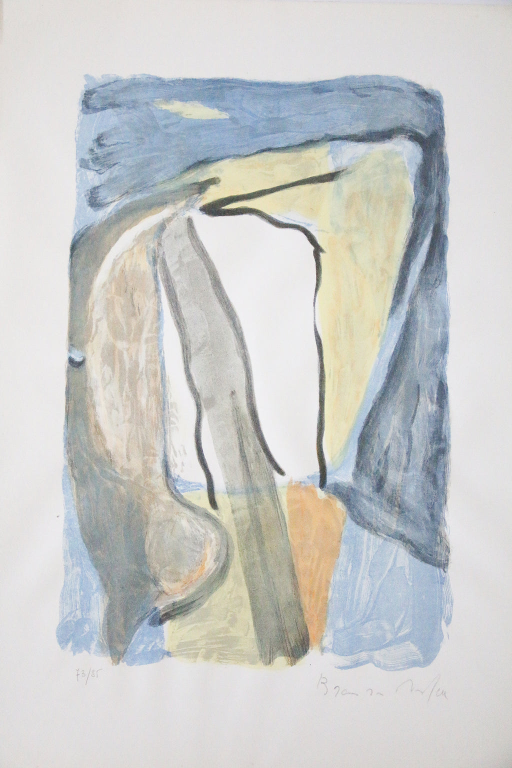 Lithographie originale de Bram Van Velde, abstraction lyrique aux formes fluides et colorées sur papier Johannes.