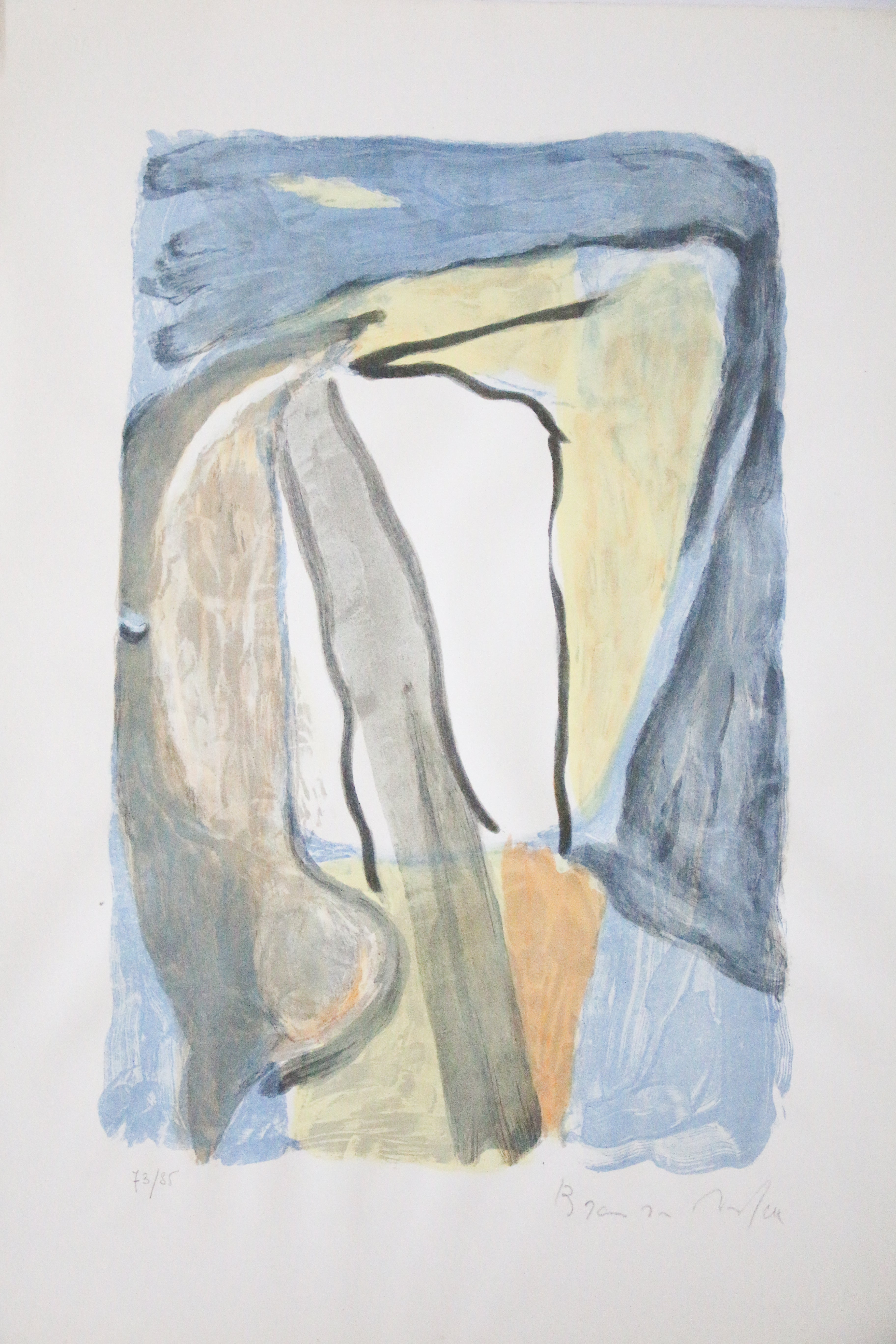 Lithographie originale de Bram Van Velde, abstraction lyrique aux formes fluides et colorées sur papier Johannes.