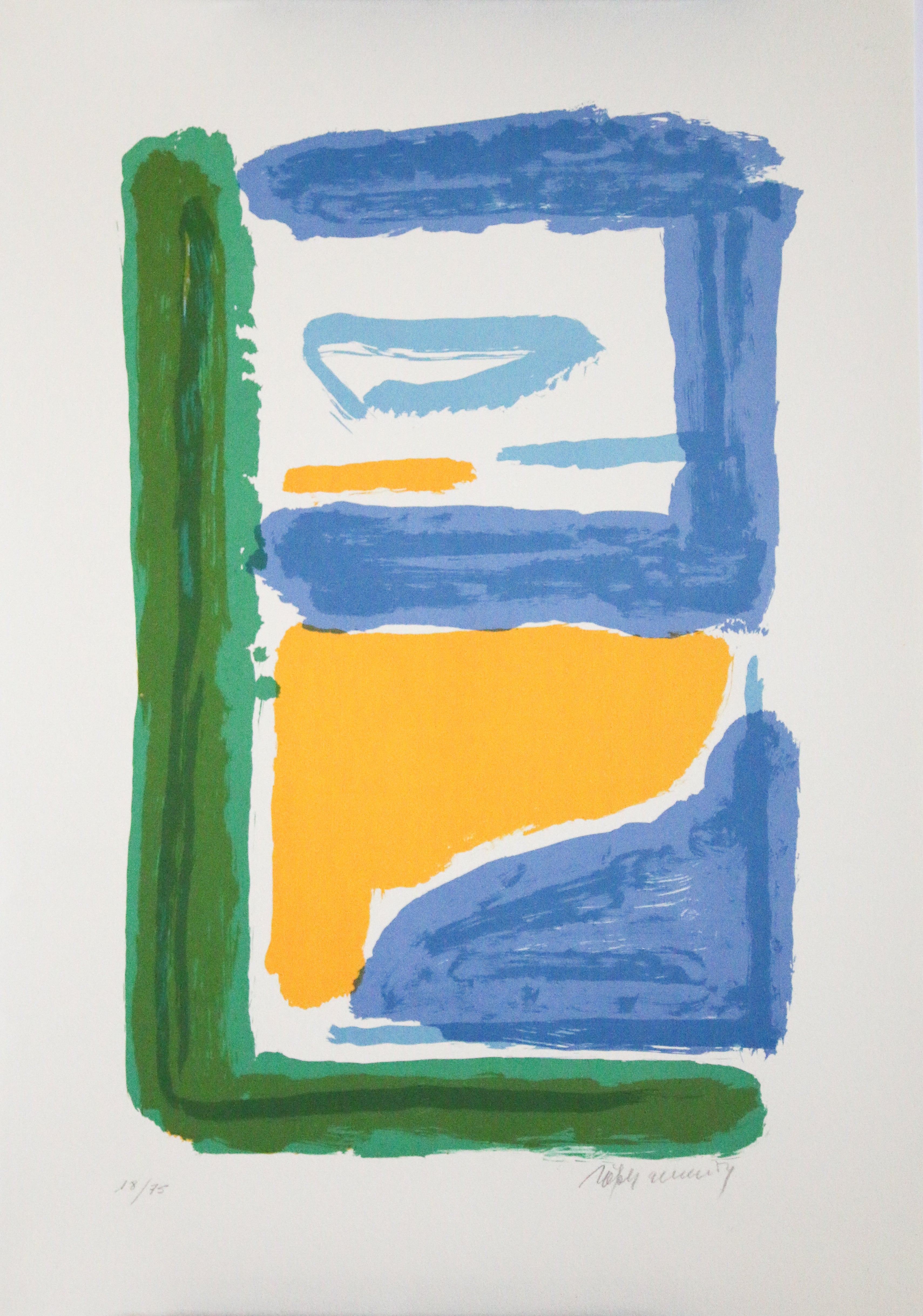 Lithographie bleue et jaune Albert Ràfols-Casamada - Art abstrait XXe siècle