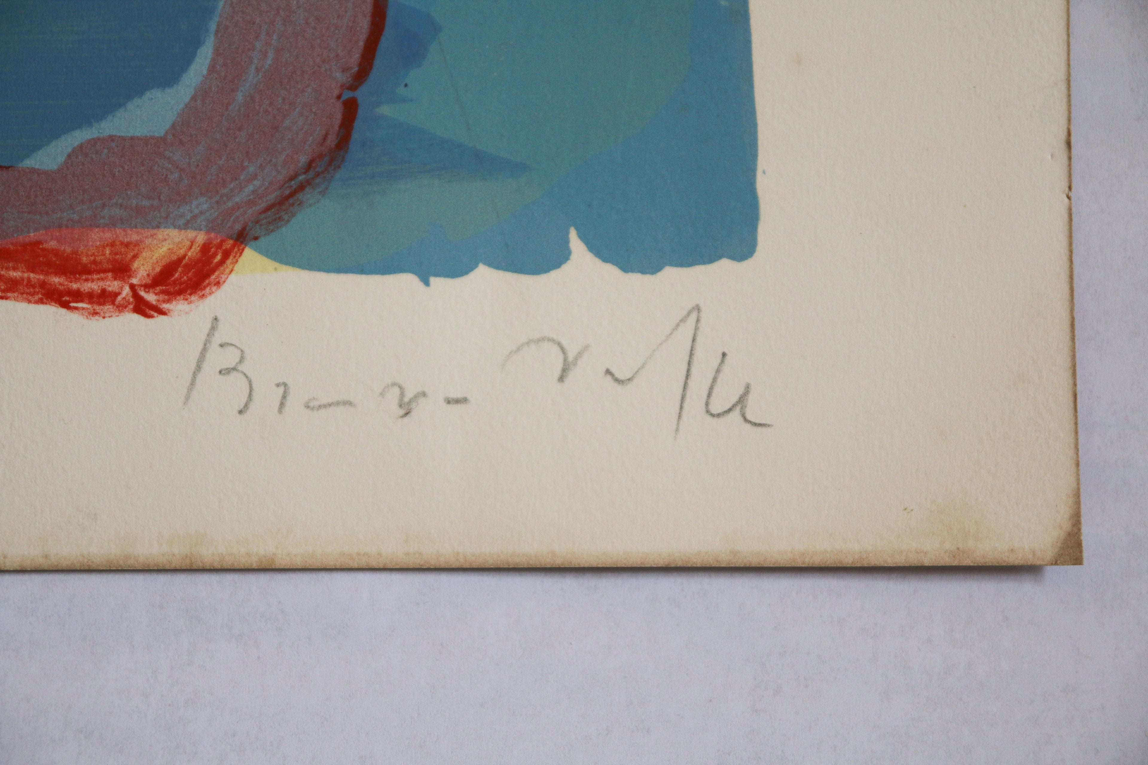 Signature originale au crayon de l'artiste Bram van Velde en bas à droite de la lithographie.