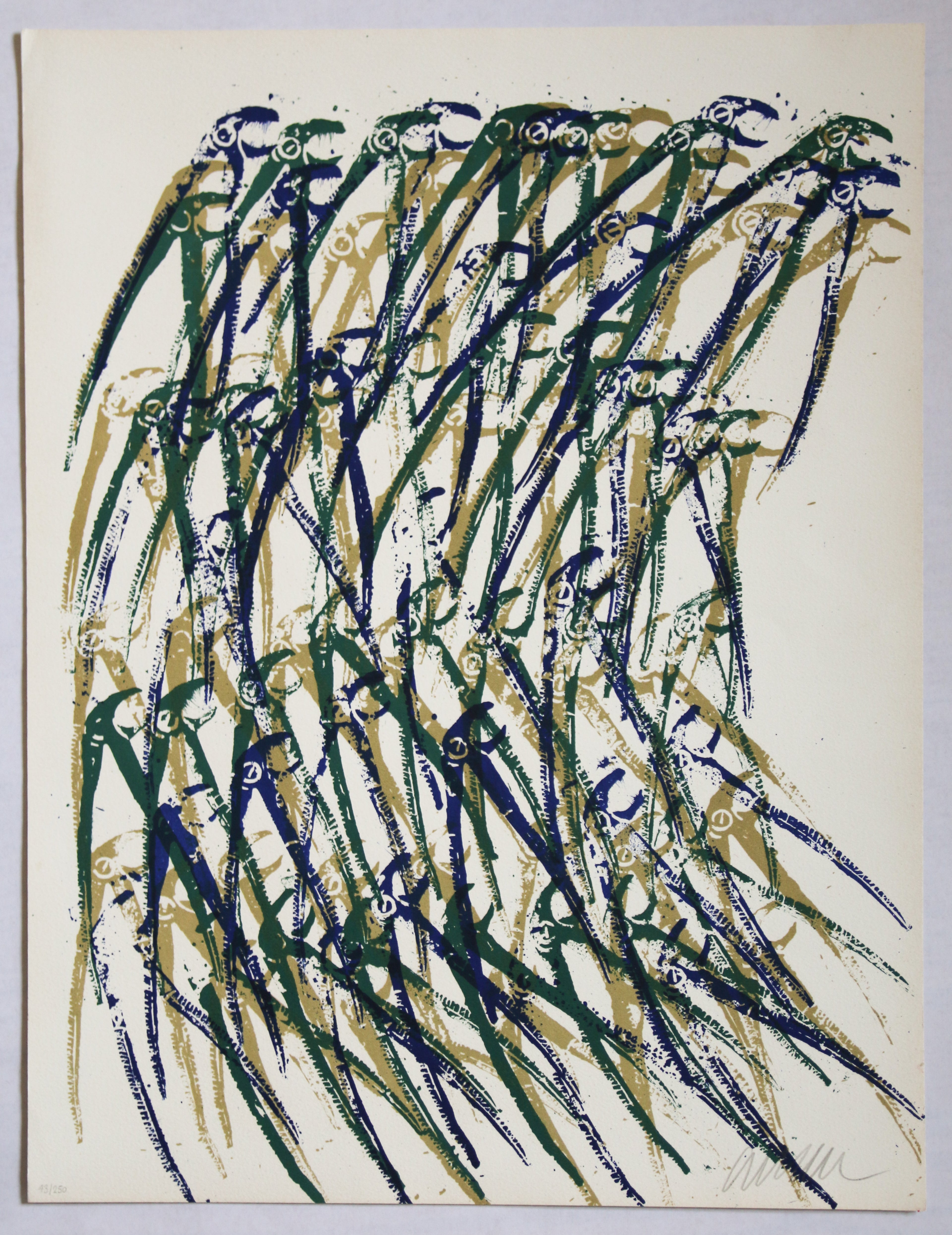 Lithographie originale d'Arman, Accumulation de pinces, mouvement Nouveau Réalisme, 55x45 cm.
