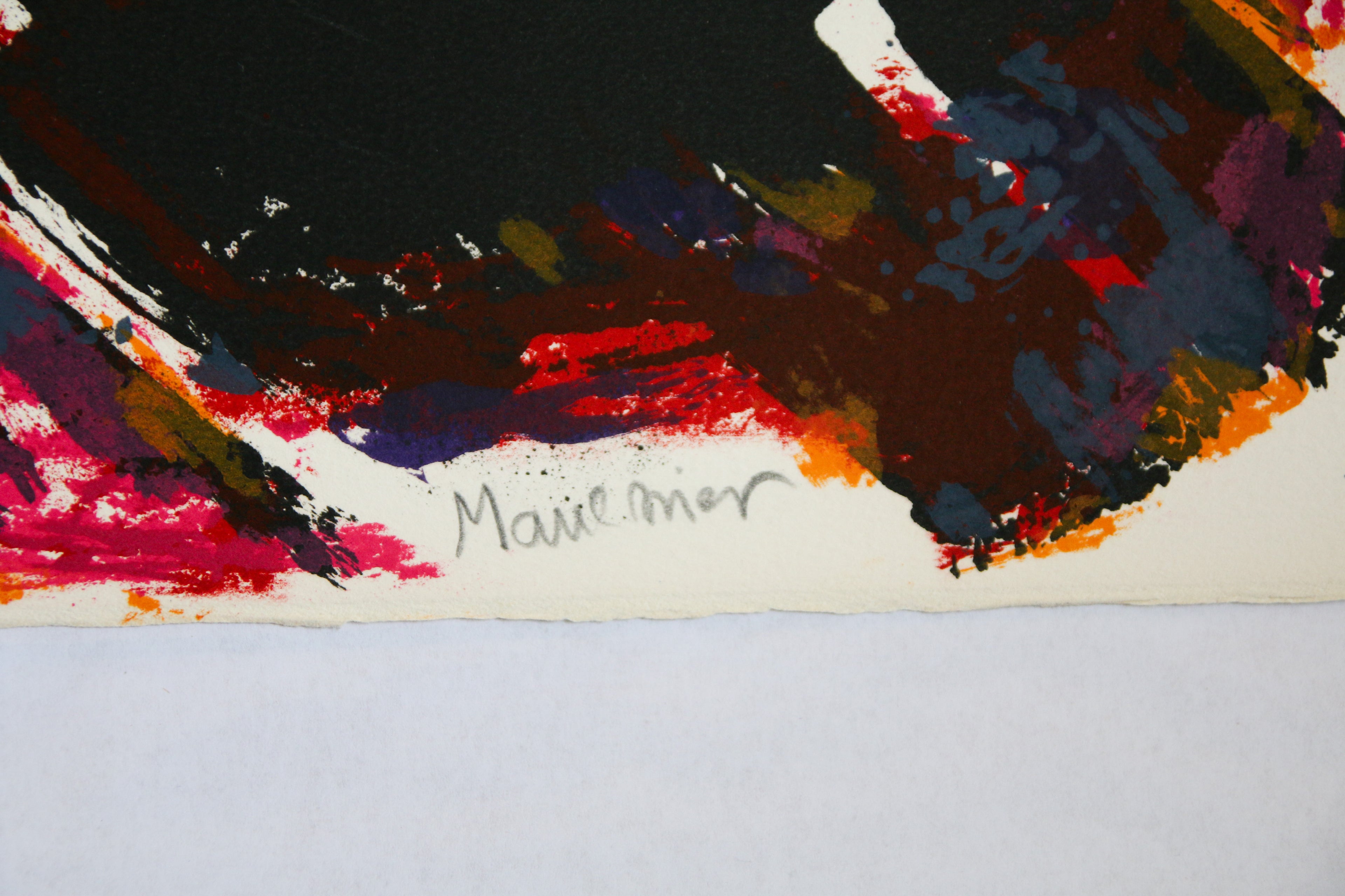 Signature autographe au crayon d'Alfred Manessier sur la lithographie originale Éclatement.